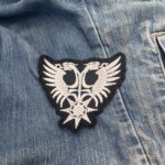 Behemoth Silver Twin Dragon Eagle Patch – Gothic Fantasy Emblem – Embroidered Badge Iron-On