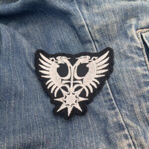 Behemoth Silver Twin Dragon Eagle Patch – Gothic Fantasy Emblem – Embroidered Badge Iron-On
