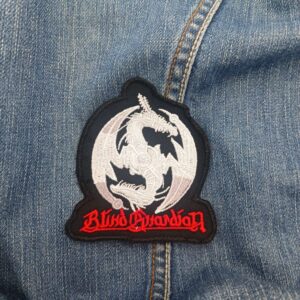 Blind Guardian Dragon Emblem Patch – Silver Dragon with Red Logo Iron-On