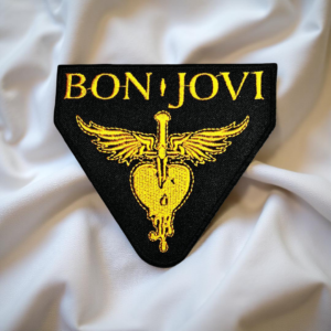 Bon Jovi Heart & Dagger Emblem Patch – Yellow & Black Shield Design Iron-On