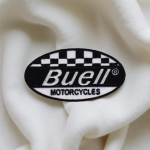 Buell Motorcycles Racing Patch – Black & White Checkered Logo Iron-On