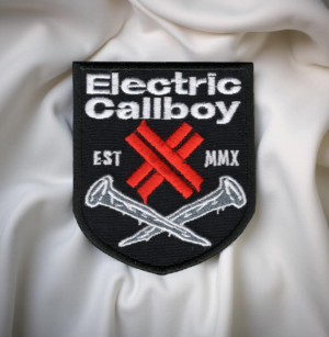 Electric Callboy Patch – Shield Crest with Crossed Nails & Red Logo