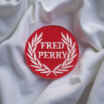 Fred Perry Style Laurel Wreath Patch – Red Round Iron-On Emblem (73 mm)