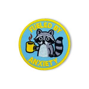 Fueled by Anxiety Raccoon Patch – 3" Embroidered Hook & Loop Tactical Morale Patch