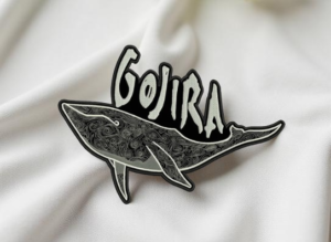 Gojira-Inspired Whale Embroidered Patch – Monochrome Swirl Design