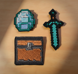 Minecraft-Inspired Pixel Sword, Diamond, and Chest Patch Set – Iron-On