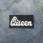 Queen Script White Embroidered Patch – Iron-On