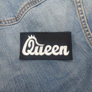 Queen Script White Embroidered Patch – Iron-On