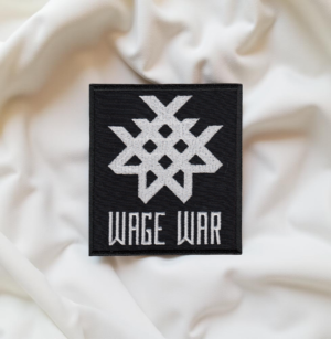 Wage War Patch – Band Logo with Text (White on Black Iron-On)