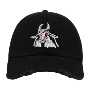 Black Distressed Baseball Cap with Embroidered Goat Patch Design – Bathory Style Hat