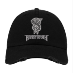 Black Distressed Baseball Cap with White Embroidered Patch Design – Beartooth Style Hat