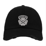 Black Distressed Baseball Cap with White Embroidered Crest Patch – Beartooth Style Hat