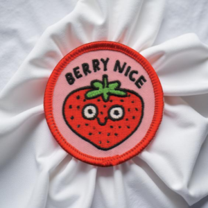 Berry Nice Strawberry Embroidered Patch – Cute Fruit Iron-On Badge (8.4 x 8.5 cm)