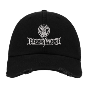 Black Distressed Baseball Cap with White Embroidered Patch Design – Bloodywood Style Hat