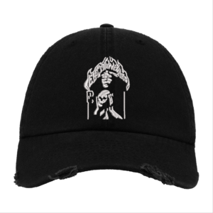 Electric Wizard Embroidered Patch Design on Black Distressed Baseball Cap