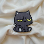 Grumpy Cat Embroidered Patch – Funny Black Cat Iron-On Badge (7.8 x 8.7 cm)