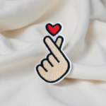 Korean Finger Heart Embroidered Patch – Cute Love Hand Iron-On Badge (9.3 x 5.5 cm)