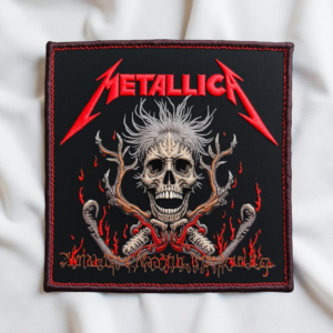 Limited Edition Metallica-Inspired Wild Skull Patch – Flames & Horns Embroidered Badge