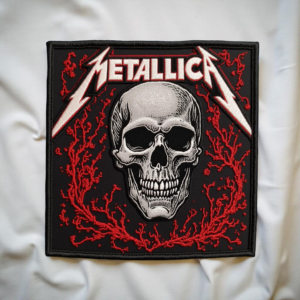 Limited Edition Metallica-Inspired Skull Patch – Red Lightning Embroidered Badge