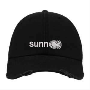 Black Distressed Baseball Cap with White Embroidered Patch Design – Sunn O))) Style Hat